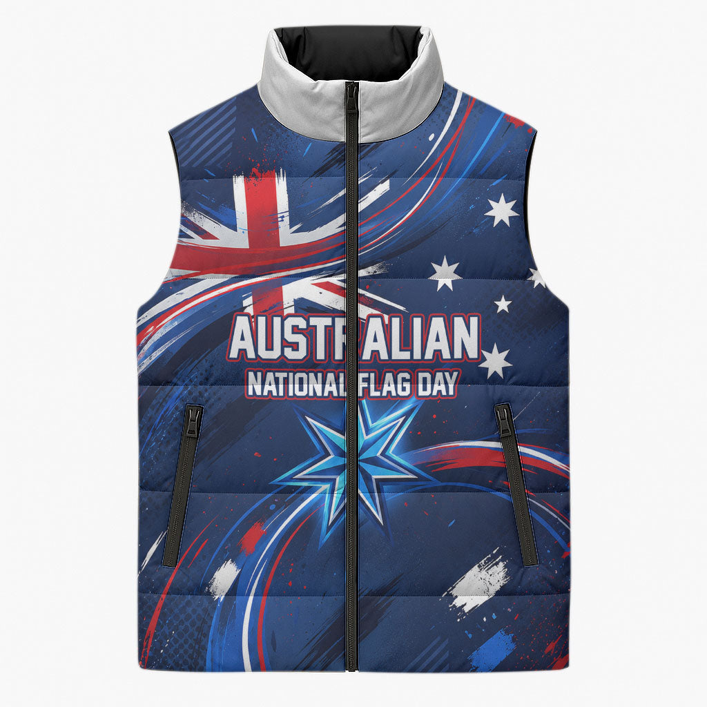 Proud To Be Australian Sleeveless Puffer Jacket Australia Flag Day Waving Commonwealth Star