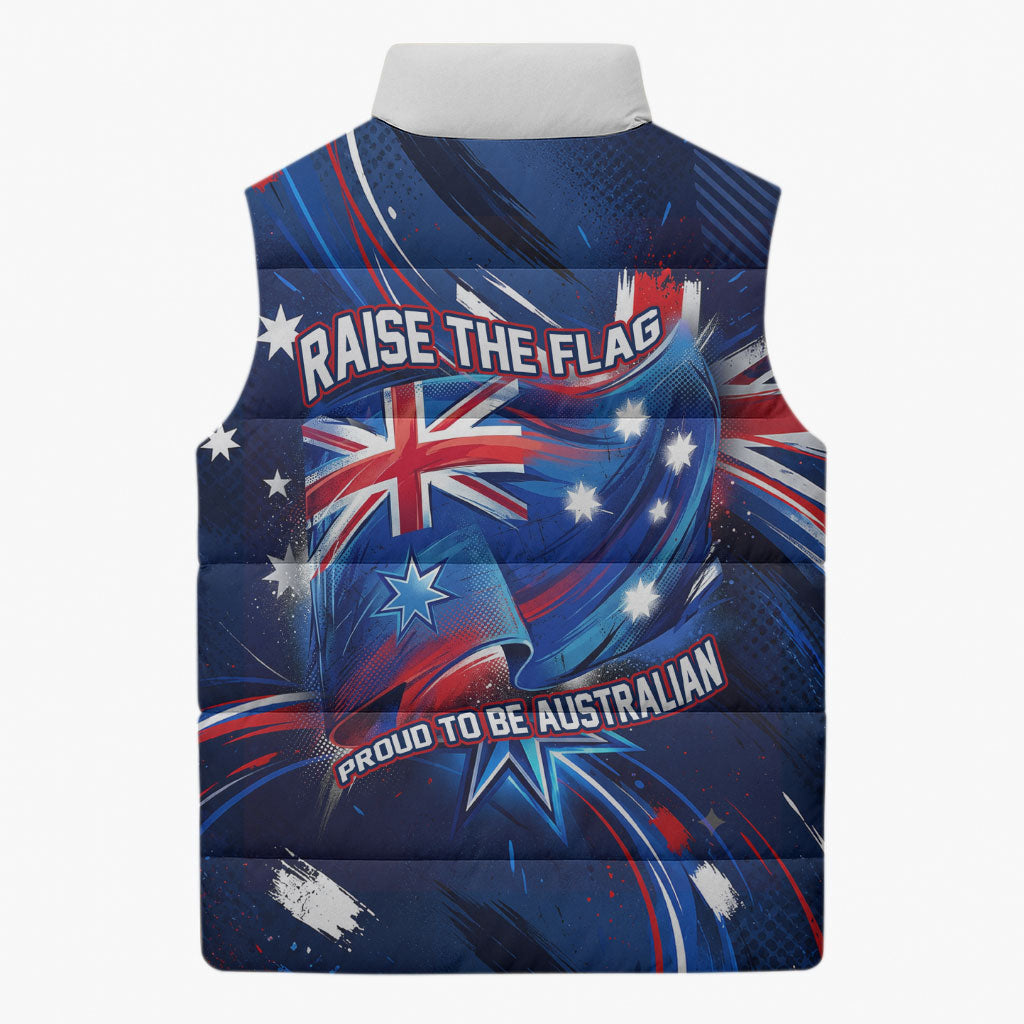 Proud To Be Australian Sleeveless Puffer Jacket Australia Flag Day Waving Commonwealth Star