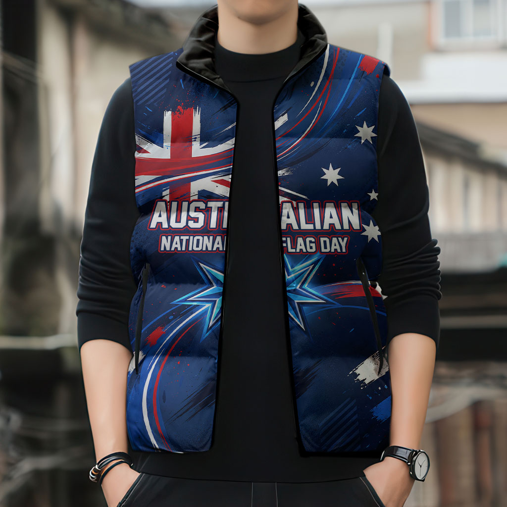 Proud To Be Australian Sleeveless Puffer Jacket Australia Flag Day Waving Commonwealth Star