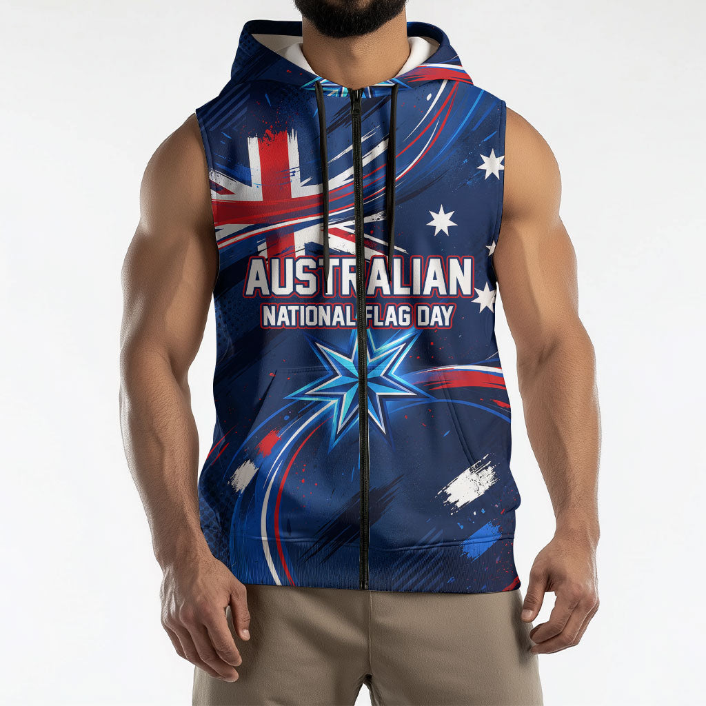 Proud To Be Australian Sleeveless Zip Hoodie Australia Flag Day Waving Commonwealth Star