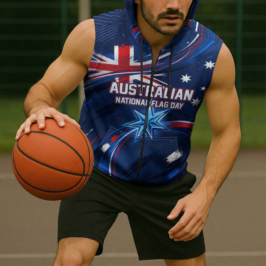 Proud To Be Australian Sleeveless Zip Hoodie Australia Flag Day Waving Commonwealth Star