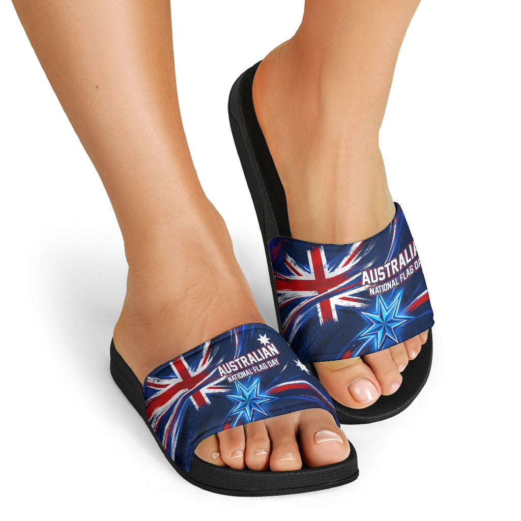 Proud To Be Australian Slide Sandals Australia Flag Day Waving Commonwealth Star