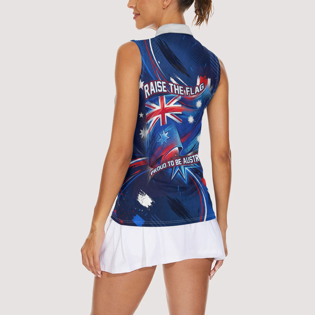Proud To Be Australian Women Sleeveless Polo Shirt Australia Flag Day Waving Commonwealth Star