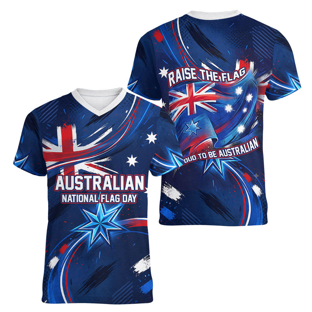 Proud To Be Australian Women V-Neck T-Shirt Australia Flag Day Waving Commonwealth Star