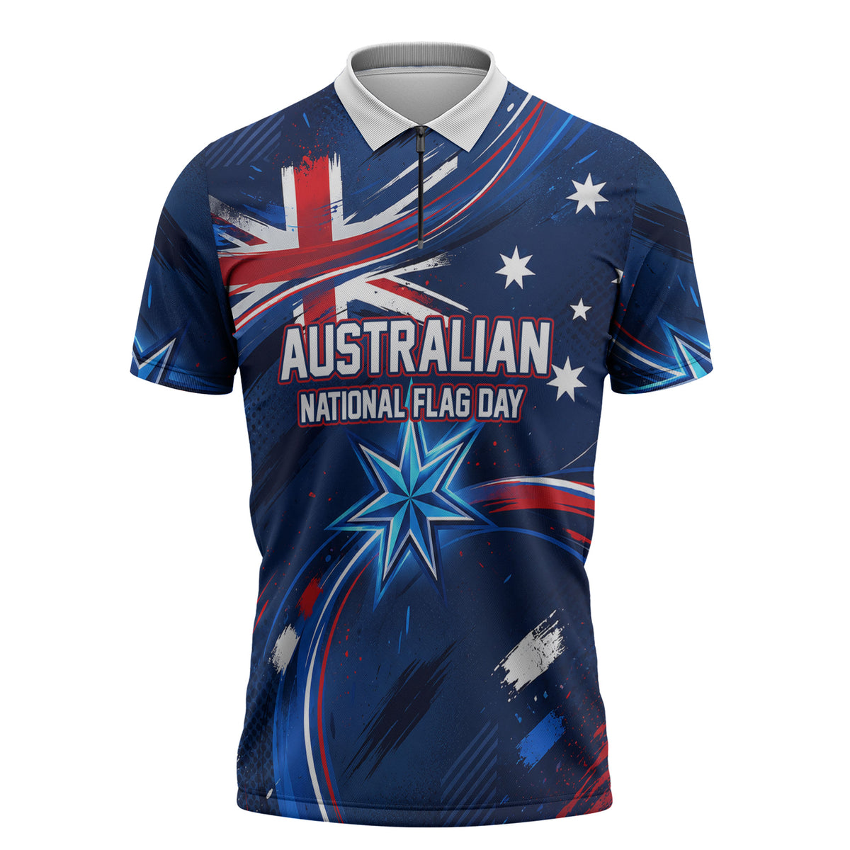 Proud To Be Australian Zipper Polo Shirt Australia Flag Day Waving Commonwealth Star