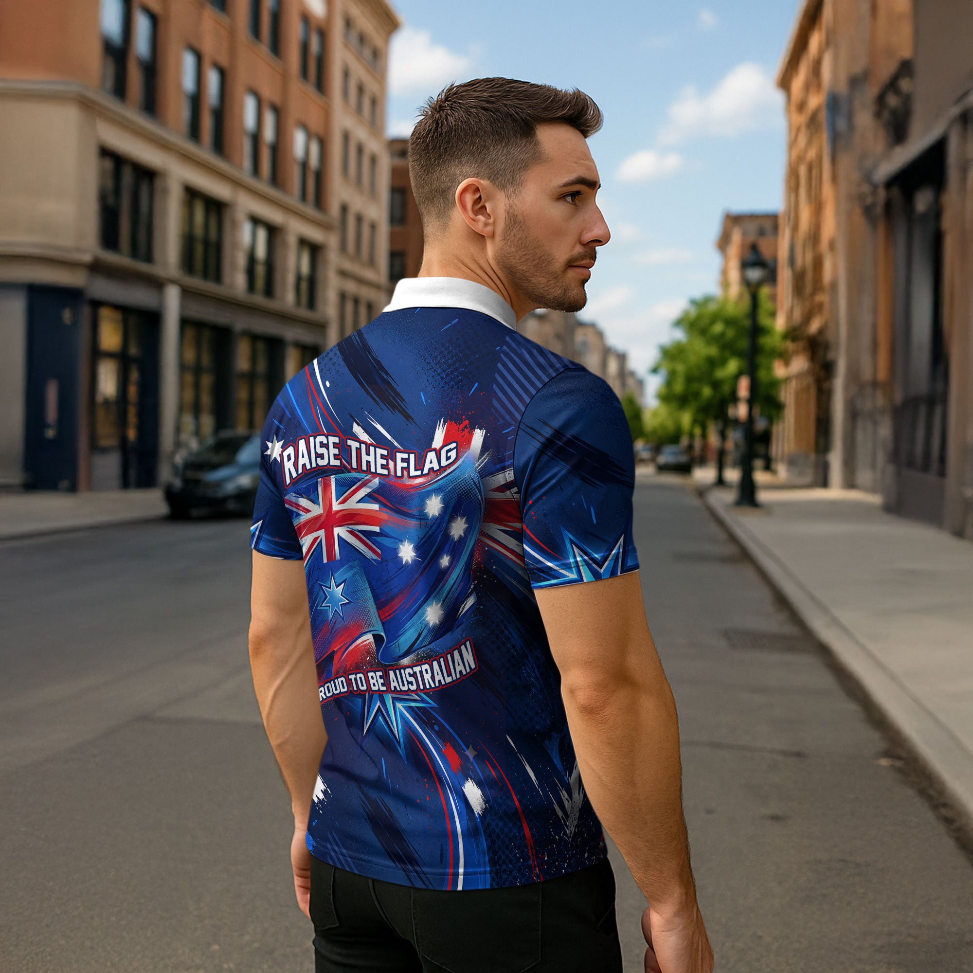 Proud To Be Australian Zipper Polo Shirt Australia Flag Day Waving Commonwealth Star