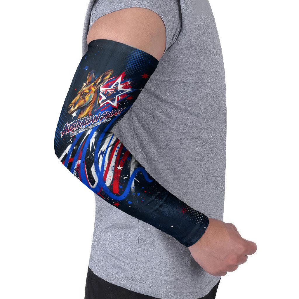 Australian National Flag Day Arm Sleeves Kangaroo Mascot and Country Map