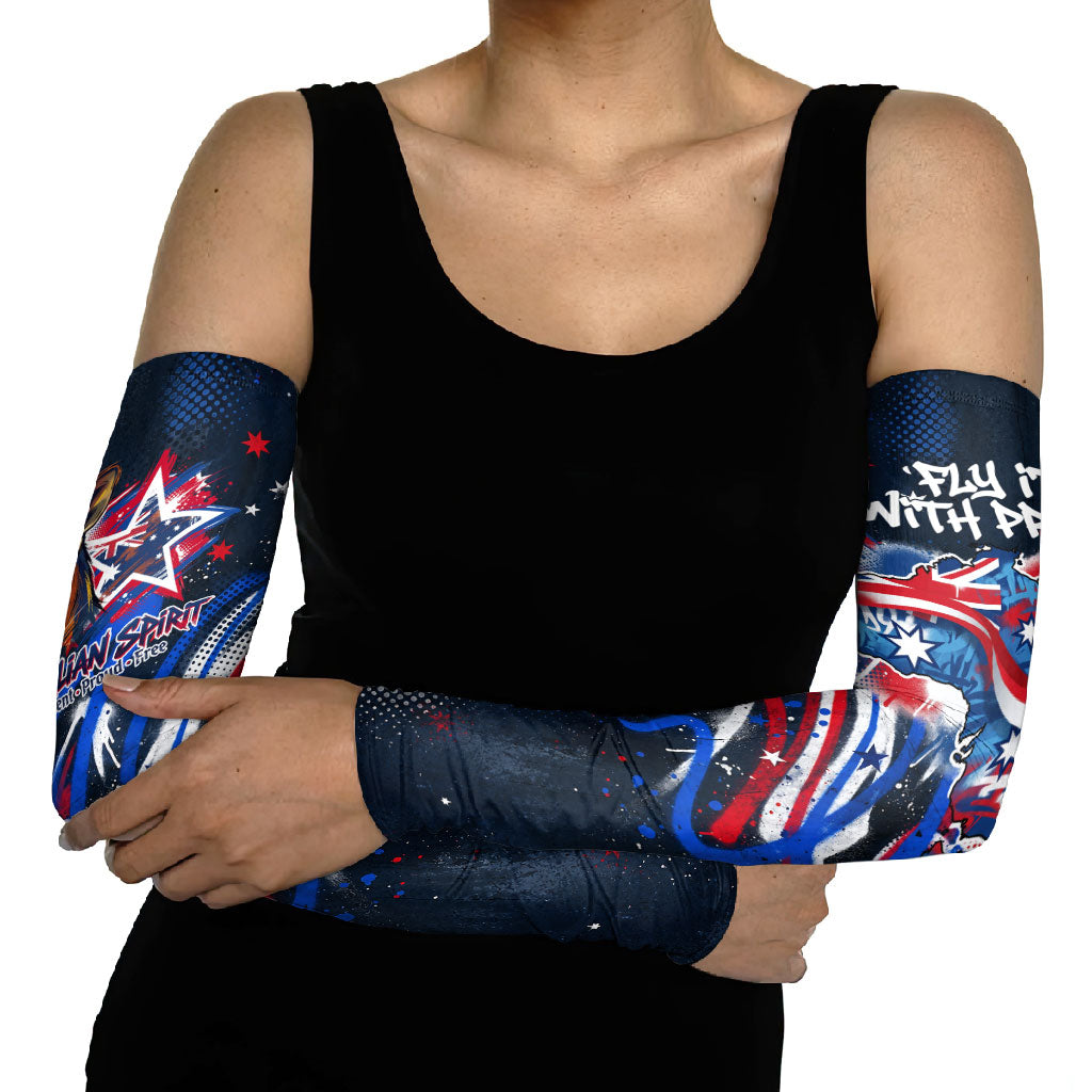 Australian National Flag Day Arm Sleeves Kangaroo Mascot and Country Map