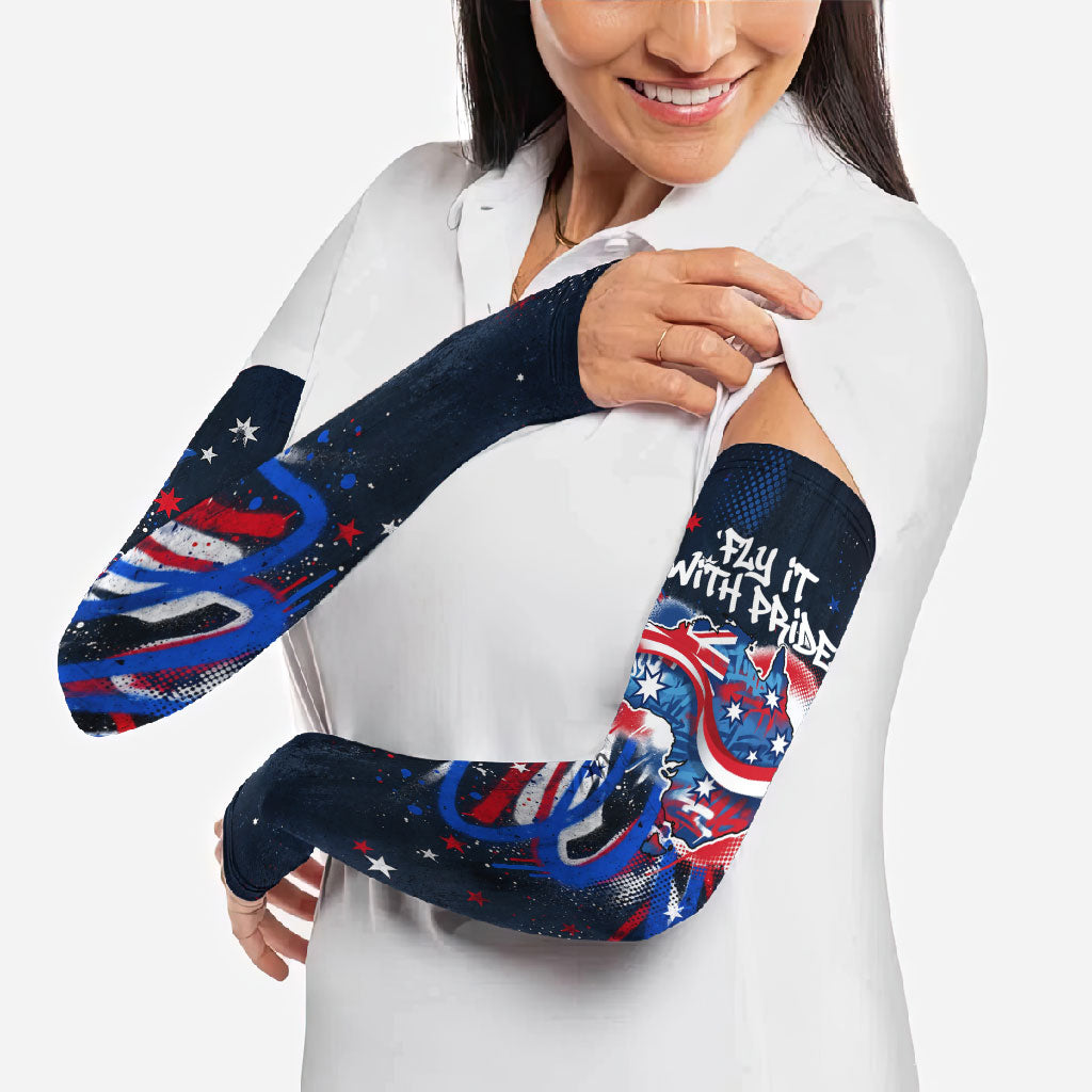 Australian National Flag Day Arm Sleeves Kangaroo Mascot and Country Map