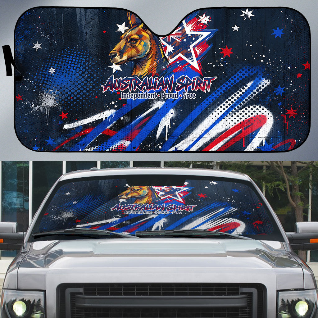 Australian National Flag Day Auto Sun Shade Kangaroo Mascot and Country Map