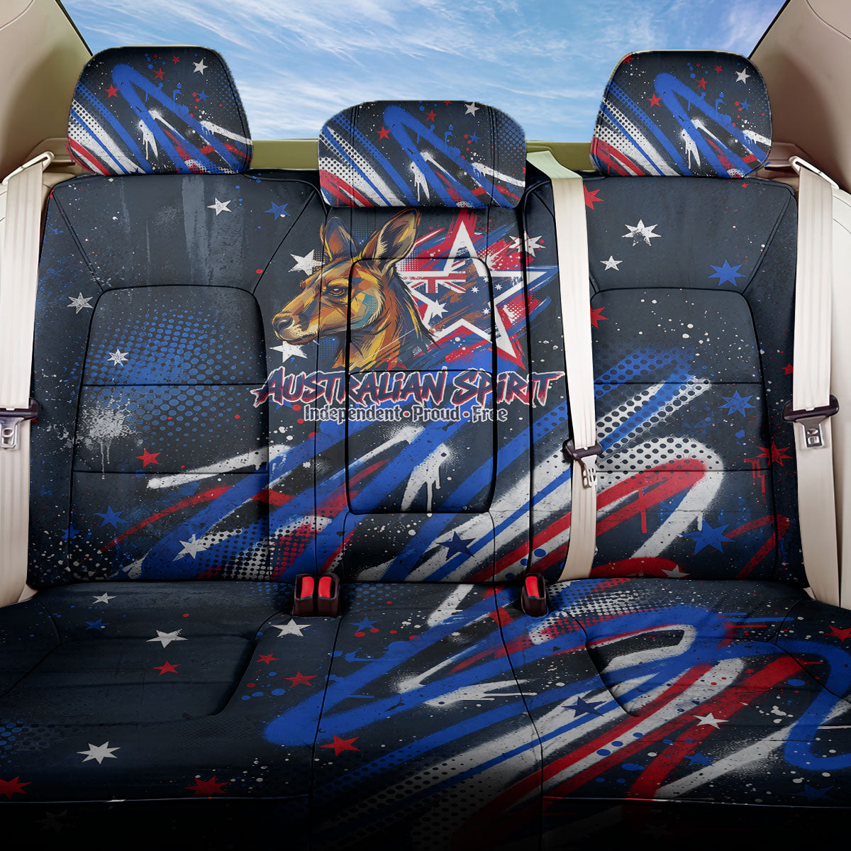Australian National Flag Day Back Car Seat Cover Kangaroo Mascot and Country Map