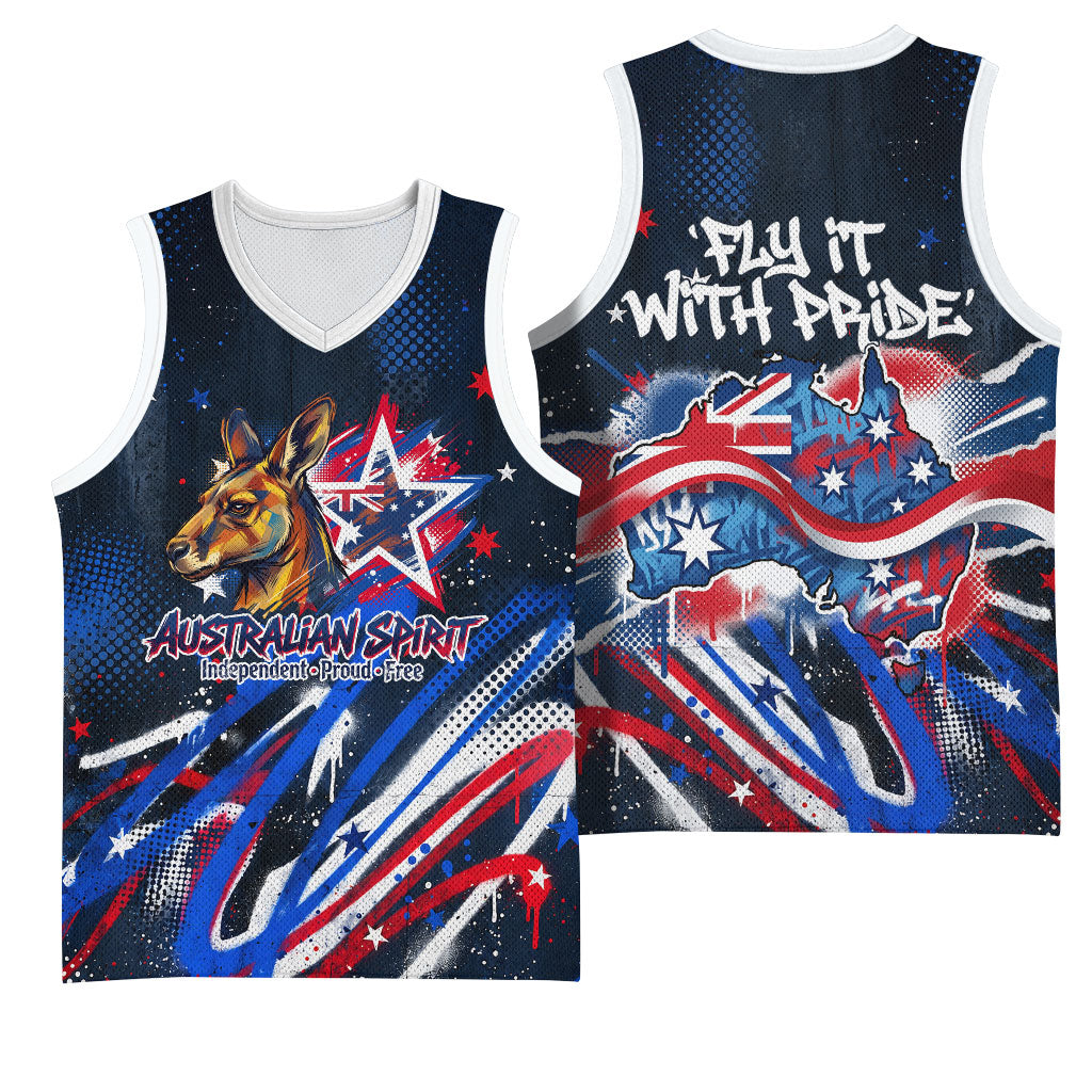 Australian National Flag Day Basketball Jersey Kangaroo Mascot and Country Map
