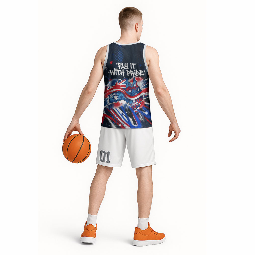 Australian National Flag Day Basketball Jersey Kangaroo Mascot and Country Map