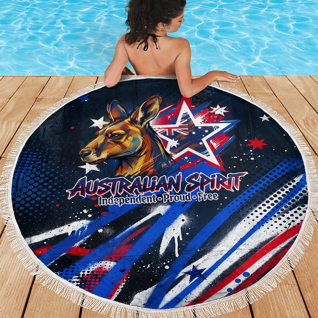 Australian National Flag Day Beach Blanket Kangaroo Mascot and Country Map