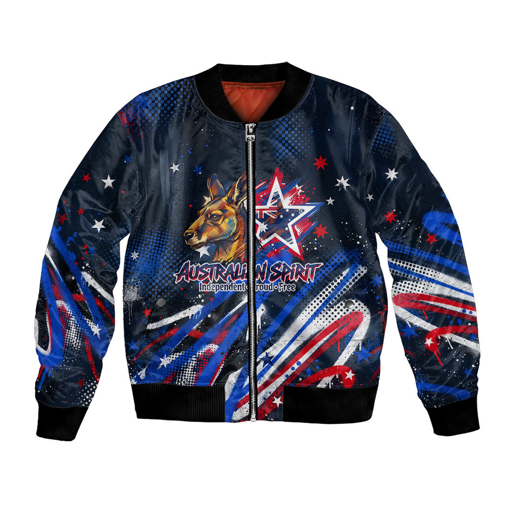 Australian National Flag Day Bomber Jacket Kangaroo Mascot and Country Map
