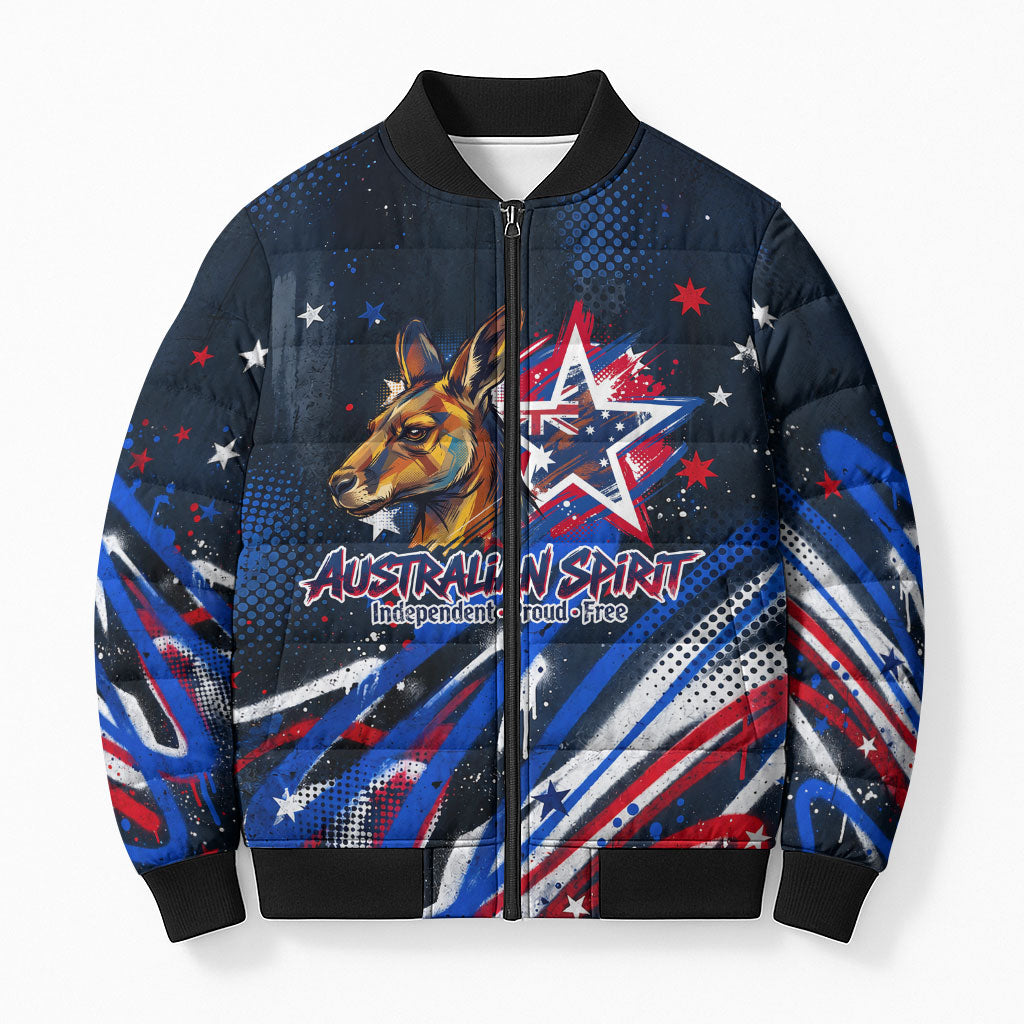 Australian National Flag Day Bomber Puffer Jacket Kangaroo Mascot and Country Map