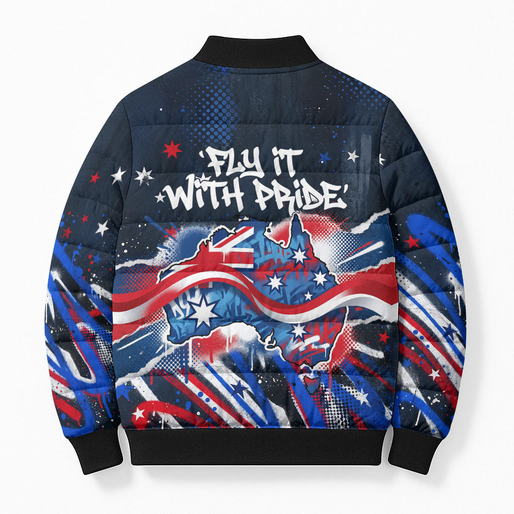 Australian National Flag Day Bomber Puffer Jacket Kangaroo Mascot and Country Map