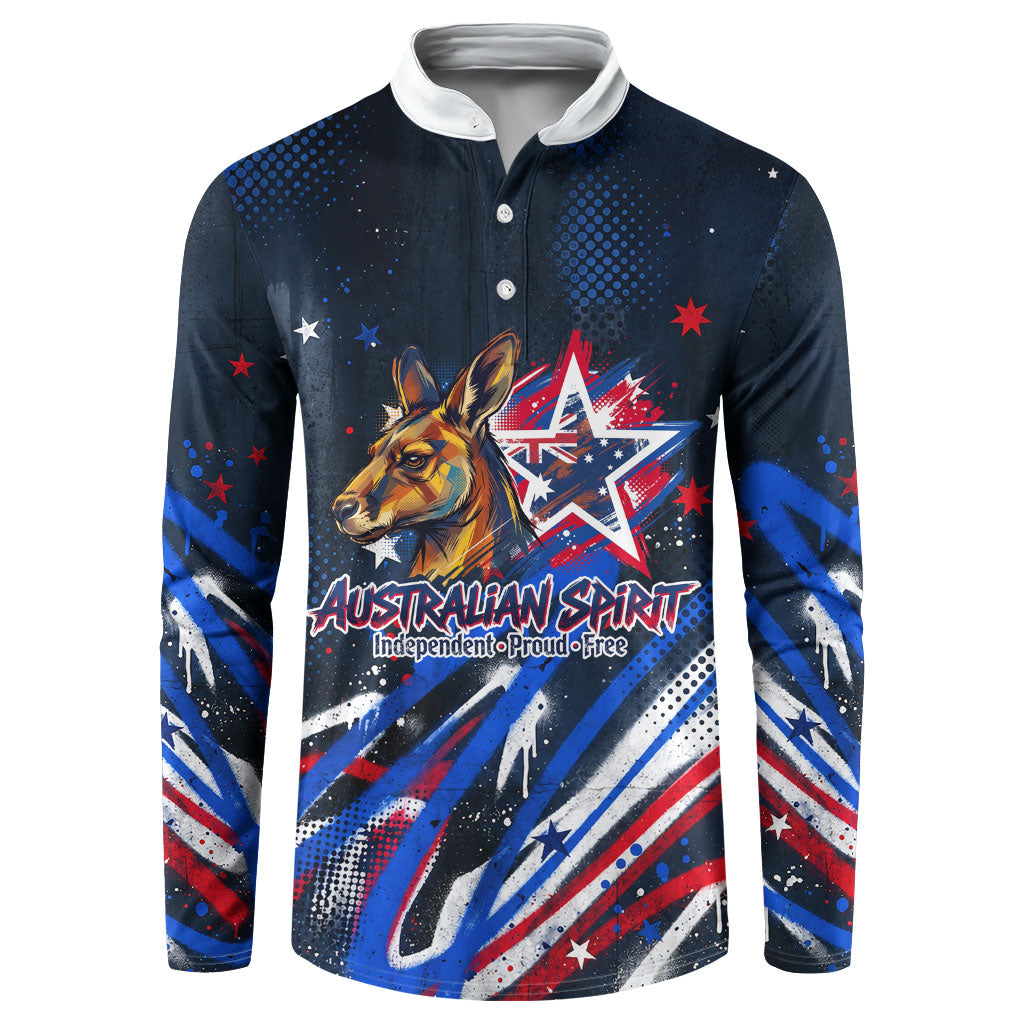 Australian National Flag Day Button Sweatshirt Kangaroo Mascot and Country Map