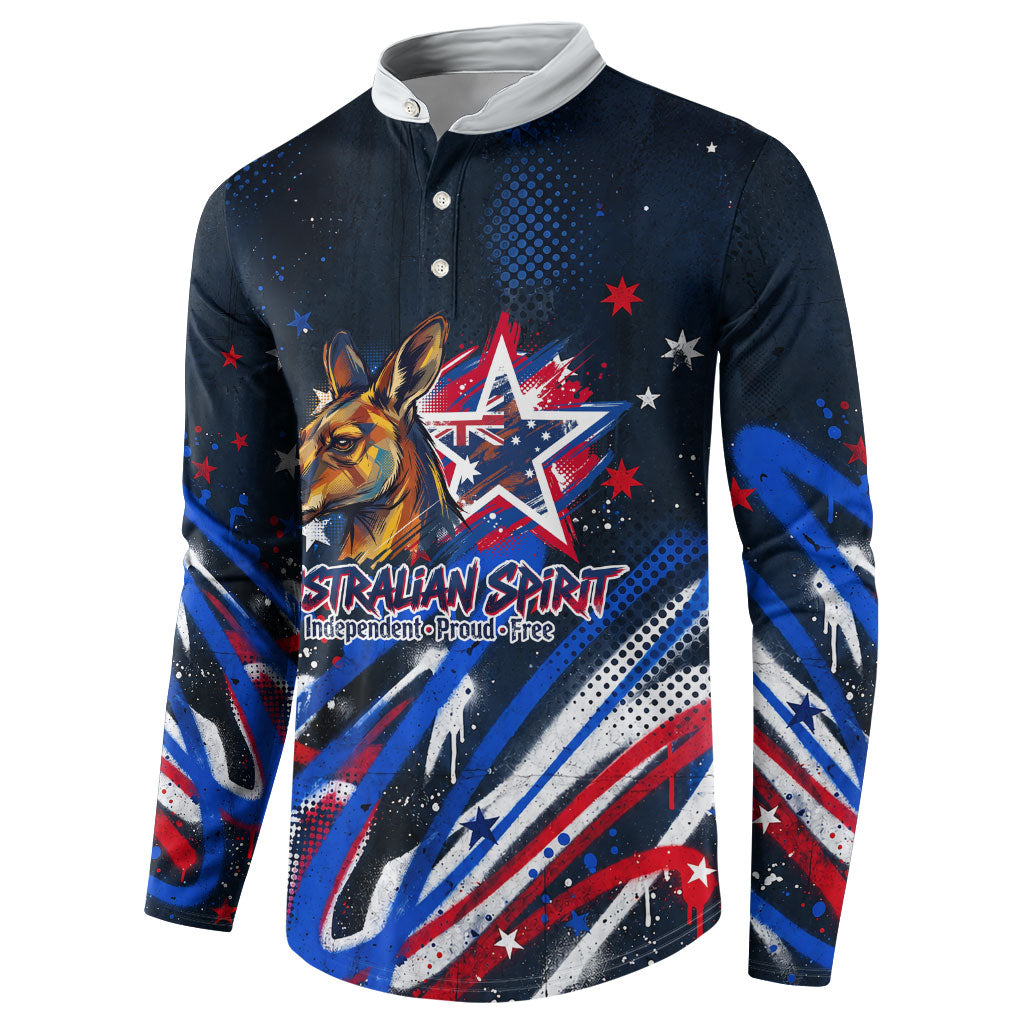 Australian National Flag Day Button Sweatshirt Kangaroo Mascot and Country Map