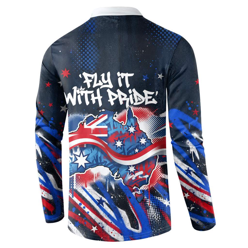 Australian National Flag Day Button Sweatshirt Kangaroo Mascot and Country Map