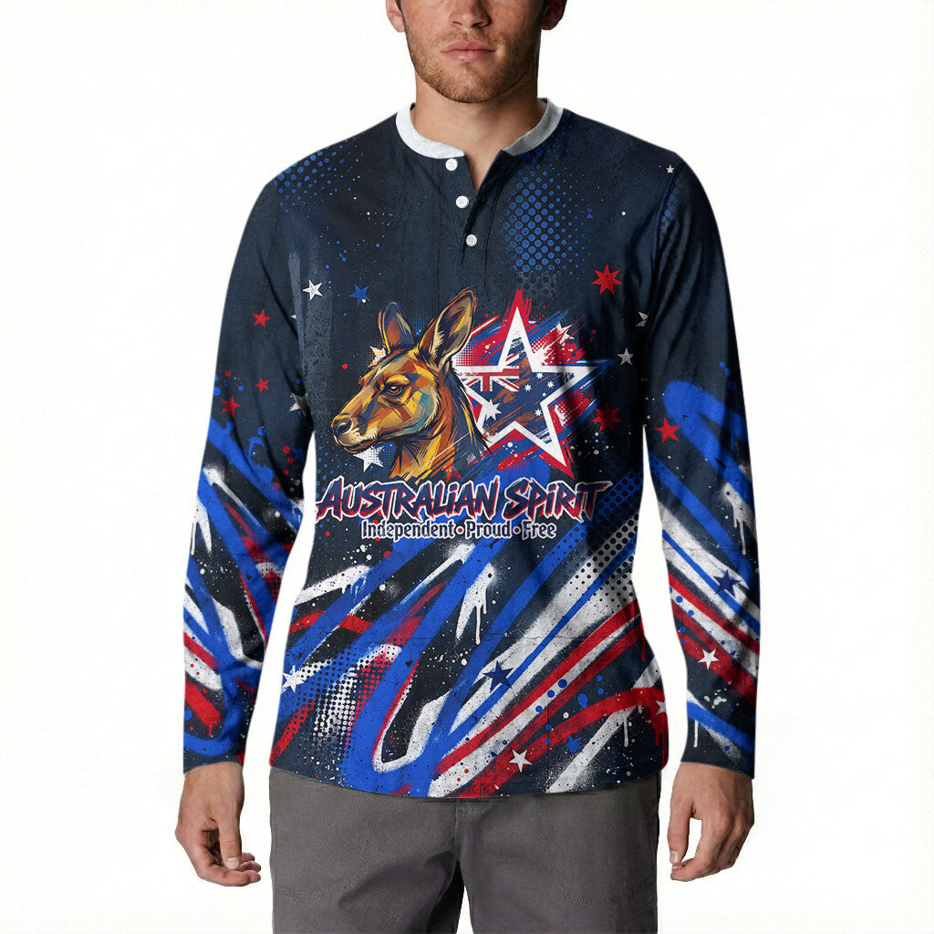 Australian National Flag Day Button Sweatshirt Kangaroo Mascot and Country Map