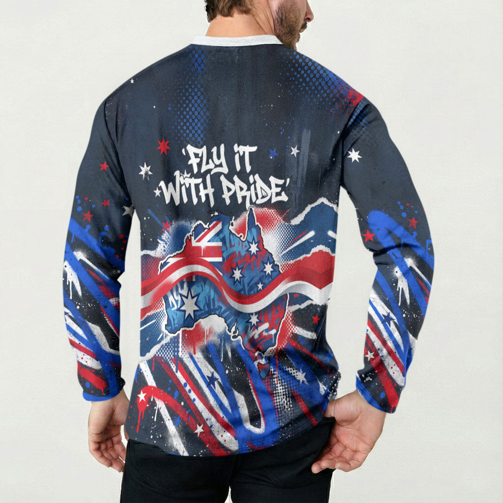 Australian National Flag Day Button Sweatshirt Kangaroo Mascot and Country Map
