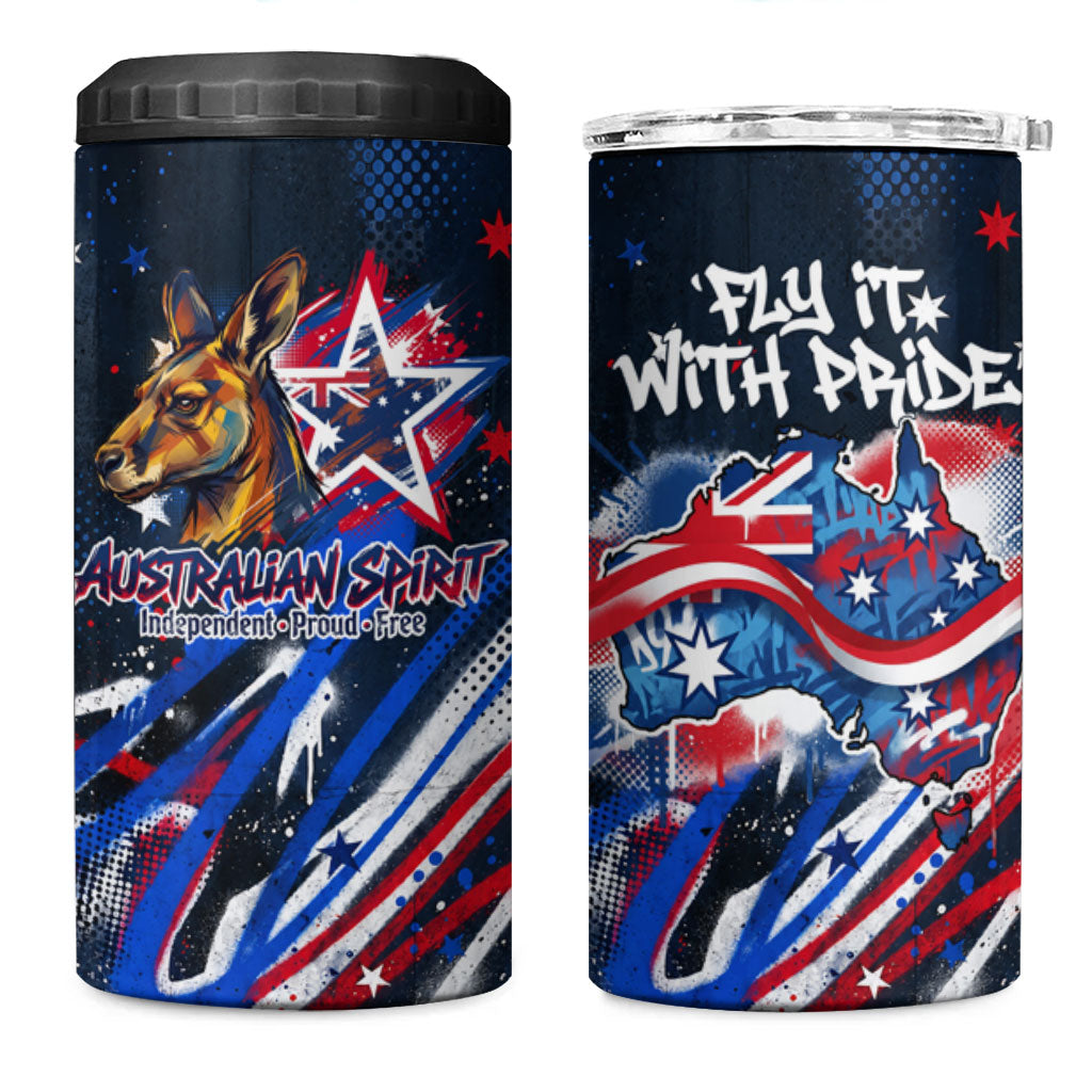 Australian National Flag Day 4 in 1 Can Cooler Tumbler Kangaroo Mascot and Country Map