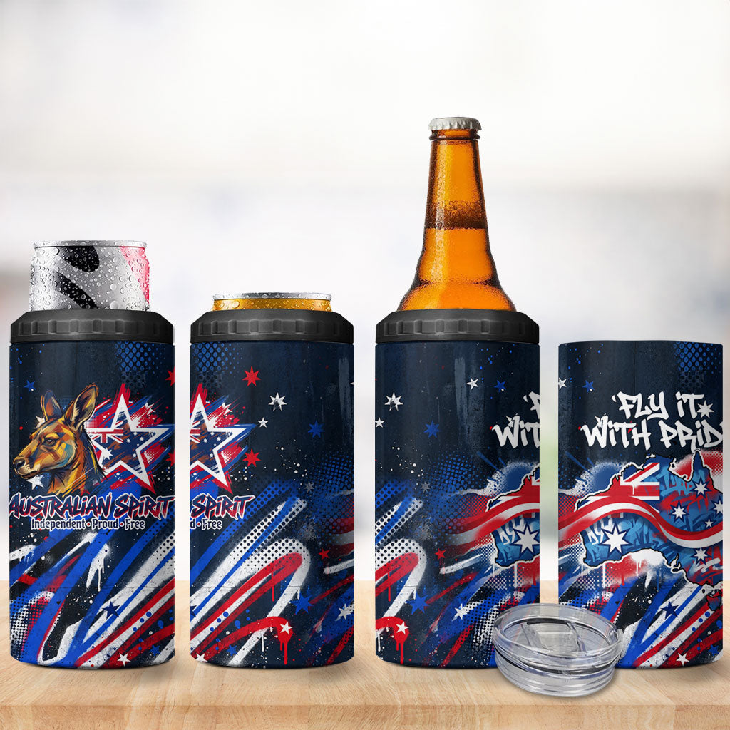 Australian National Flag Day 4 in 1 Can Cooler Tumbler Kangaroo Mascot and Country Map