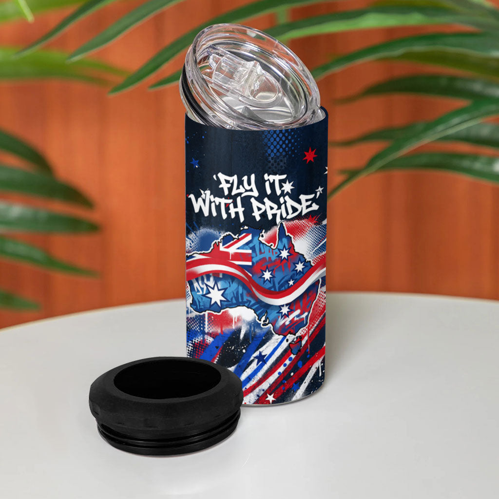 Australian National Flag Day 4 in 1 Can Cooler Tumbler Kangaroo Mascot and Country Map