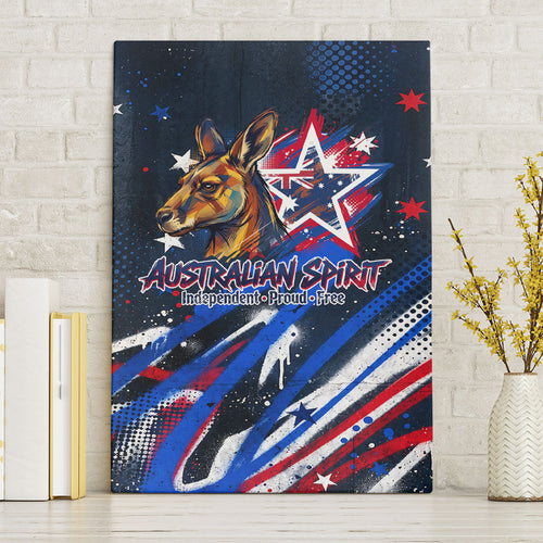 Australian National Flag Day Canvas Wall Art Kangaroo Mascot and Country Map