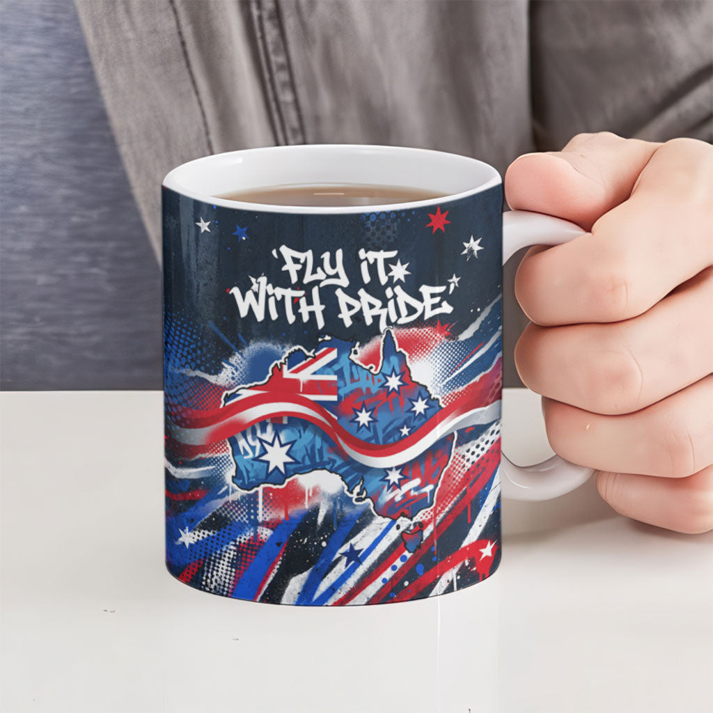 Australian National Flag Day Ceramic Mug Kangaroo Mascot and Country Map