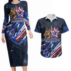 Australian National Flag Day Couples Matching Long Sleeve Bodycon Dress and Hawaiian Shirt Kangaroo Mascot and Country Map