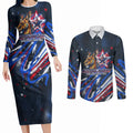 Australian National Flag Day Couples Matching Long Sleeve Bodycon Dress and Long Sleeve Button Shirt Kangaroo Mascot and Country Map
