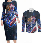 Australian National Flag Day Couples Matching Long Sleeve Bodycon Dress and Long Sleeve Button Shirt Kangaroo Mascot and Country Map