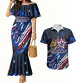 Australian National Flag Day Couples Matching Mermaid Dress and Hawaiian Shirt Kangaroo Mascot and Country Map