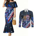 Australian National Flag Day Couples Matching Mermaid Dress and Long Sleeve Button Shirt Kangaroo Mascot and Country Map