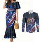 Australian National Flag Day Couples Matching Mermaid Dress and Long Sleeve Button Shirt Kangaroo Mascot and Country Map