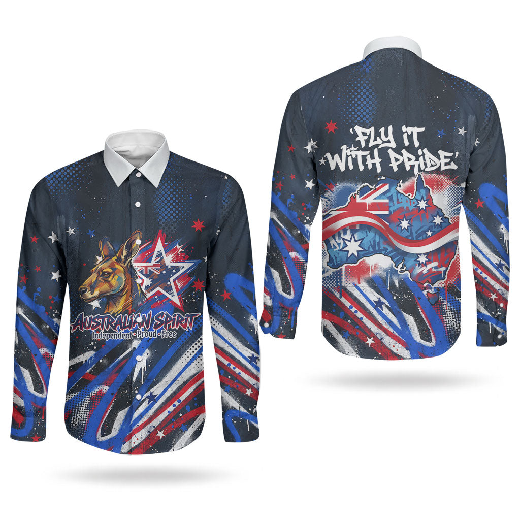 Australian National Flag Day Couples Matching Mermaid Dress and Long Sleeve Button Shirt Kangaroo Mascot and Country Map