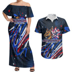 Australian National Flag Day Couples Matching Off Shoulder Maxi Dress and Hawaiian Shirt Kangaroo Mascot and Country Map