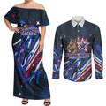 Australian National Flag Day Couples Matching Off Shoulder Maxi Dress and Long Sleeve Button Shirt Kangaroo Mascot and Country Map