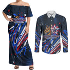 Australian National Flag Day Couples Matching Off Shoulder Maxi Dress and Long Sleeve Button Shirt Kangaroo Mascot and Country Map