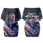 Australian National Flag Day Couples Matching Off Shoulder Short Dress and Hawaiian Shirt Kangaroo Mascot and Country Map