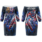 Australian National Flag Day Couples Matching Off The Shoulder Long Sleeve Dress and Hawaiian Shirt Kangaroo Mascot and Country Map