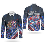 Australian National Flag Day Couples Matching Puletasi and Long Sleeve Button Shirt Kangaroo Mascot and Country Map