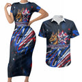 Australian National Flag Day Couples Matching Short Sleeve Bodycon Dress and Hawaiian Shirt Kangaroo Mascot and Country Map