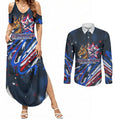 Australian National Flag Day Couples Matching Summer Maxi Dress and Long Sleeve Button Shirt Kangaroo Mascot and Country Map