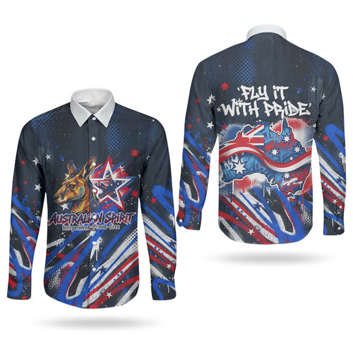 Australian National Flag Day Couples Matching Summer Maxi Dress and Long Sleeve Button Shirt Kangaroo Mascot and Country Map
