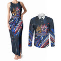 Australian National Flag Day Couples Matching Tank Maxi Dress and Long Sleeve Button Shirt Kangaroo Mascot and Country Map