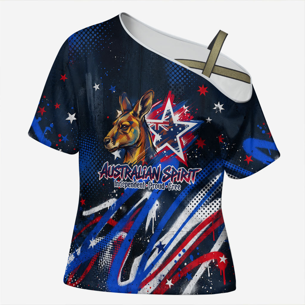 Australian National Flag Day Cross Shoulder Shirt Kangaroo Mascot and Country Map