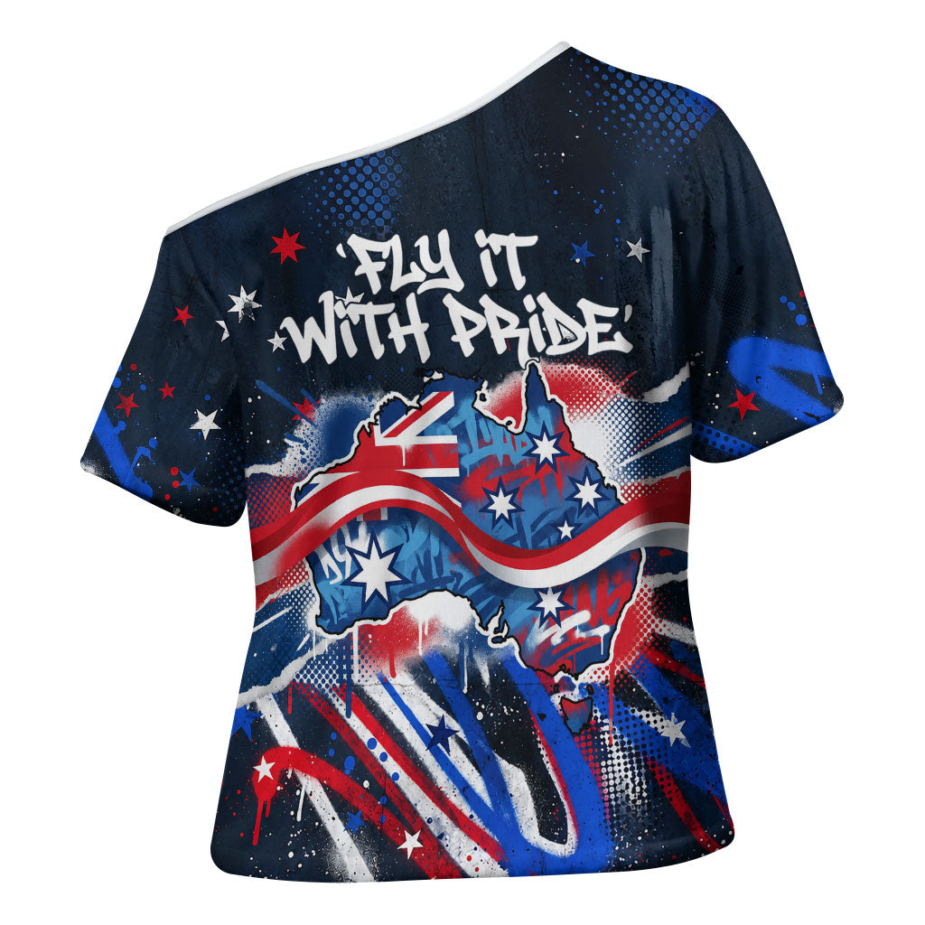 Australian National Flag Day Cross Shoulder Shirt Kangaroo Mascot and Country Map